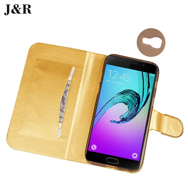 J&R Rhinestone Glittery Leather Stand Case with Card Holder for Samsung A5 (2017) SM-A520F - Gold