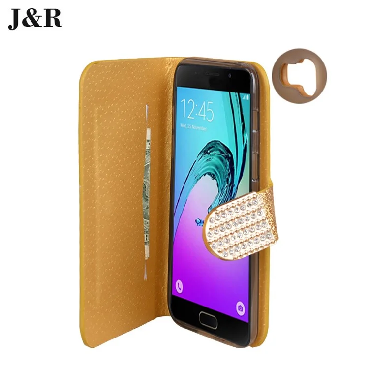 J&R Rhinestone Glittery Leather Stand Case with Card Holder for Samsung A5 (2017) SM-A520F - Gold