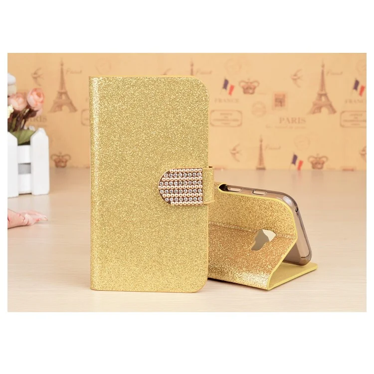 J&R Rhinestone Glittery Leather Stand Case with Card Holder for Samsung A5 (2017) SM-A520F - Gold