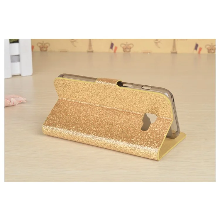 J&R Rhinestone Glittery Leather Stand Case with Card Holder for Samsung A5 (2017) SM-A520F - Gold