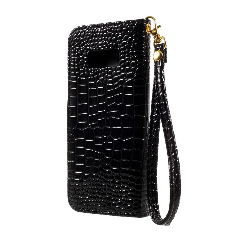 For Samsung Galaxy S8 G950 Crocodile Texture Wallet Leather Stand Case with Wrist Strap - Black