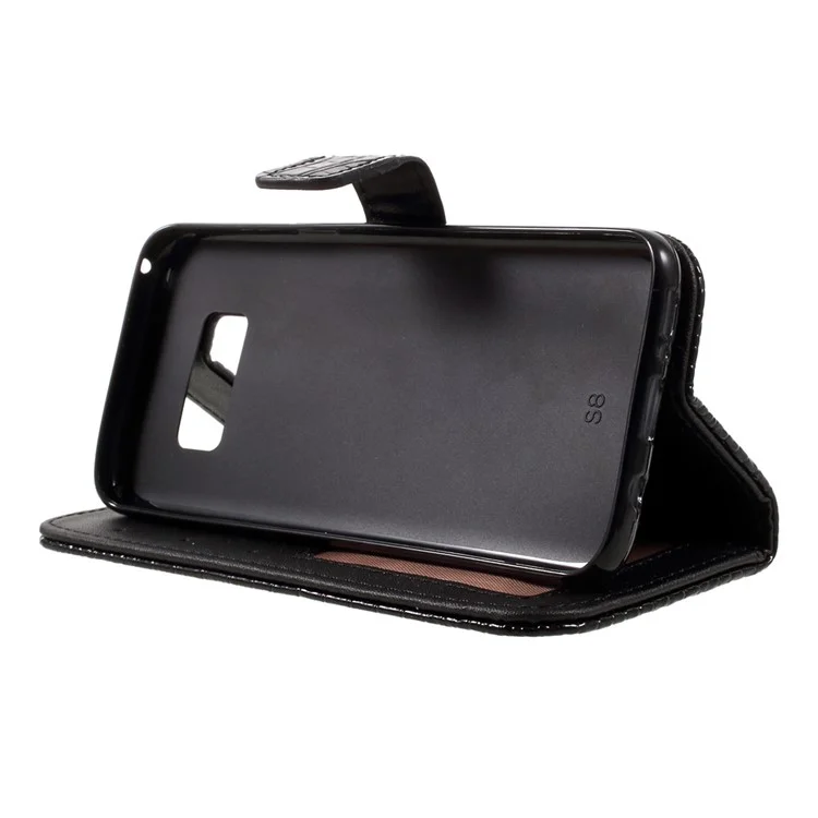 For Samsung Galaxy S8 G950 Crocodile Texture Wallet Leather Stand Case with Wrist Strap - Black