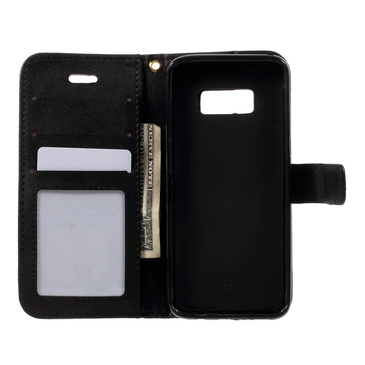 For Samsung Galaxy S8 G950 Crocodile Texture Wallet Leather Stand Case with Wrist Strap - Black