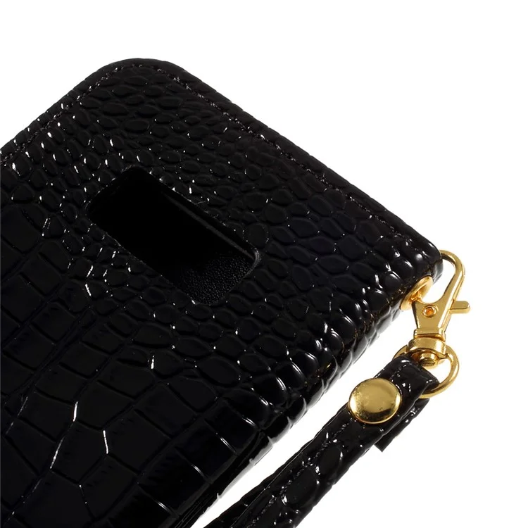 For Samsung Galaxy S8 G950 Crocodile Texture Wallet Leather Stand Case with Wrist Strap - Black