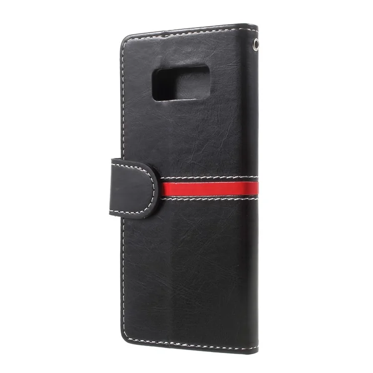 Elegant Series Leather Wallet Stand Case with Strap for Samsung Galaxy S8 SM-G950 - Black