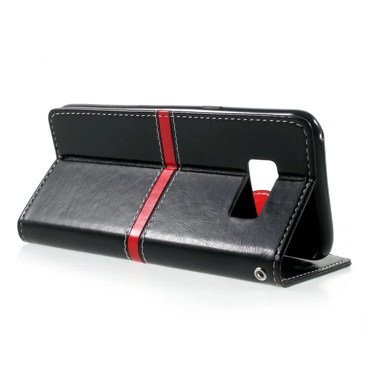 Elegant Series Leather Wallet Stand Case with Strap for Samsung Galaxy S8 SM-G950 - Black