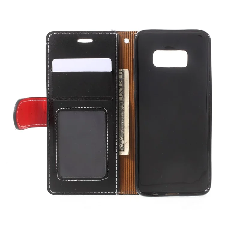 Elegant Series Leather Wallet Stand Case with Strap for Samsung Galaxy S8 SM-G950 - Black