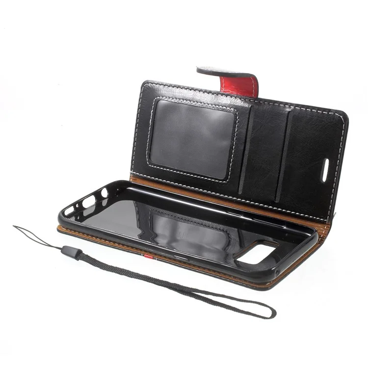 Elegant Series Leather Wallet Stand Case with Strap for Samsung Galaxy S8 SM-G950 - Black