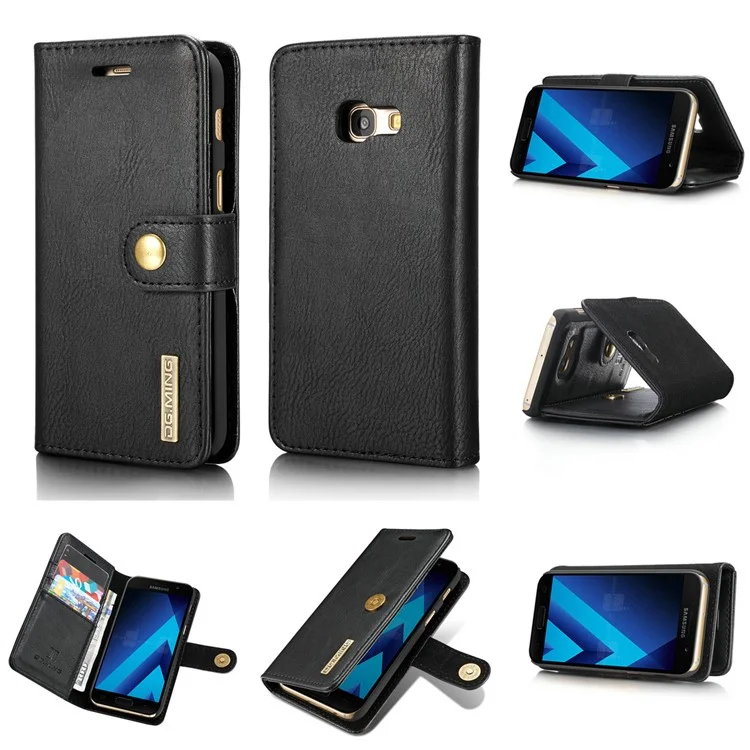 DG.MING for Samsung Galaxy A3 (2017) Detachable 2 in 1 Wallet Split Leather Case Accessory - Black
