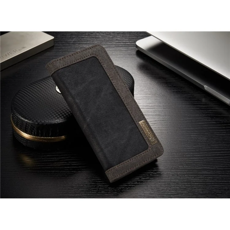 CASEME Canvas Skin Leather Wallet Phone Case for Samsung Galaxy S8 G950 - Black