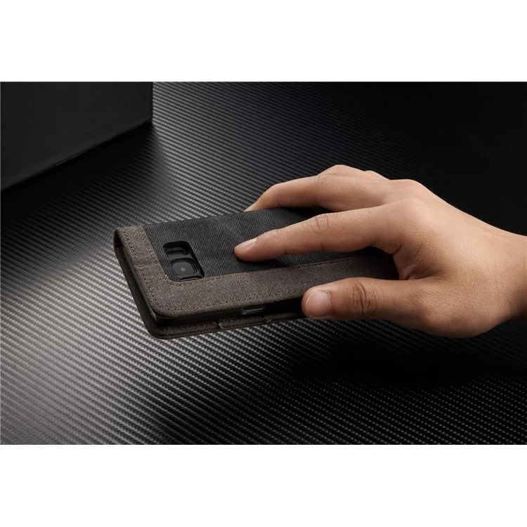 CASEME Canvas Leather Wallet Phone Case for Samsung Galaxy S8 Plus G955 - Black