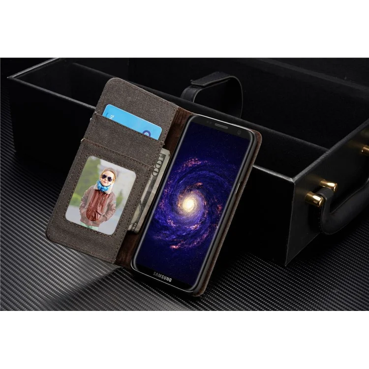 CASEME Canvas Leather Wallet Phone Case for Samsung Galaxy S8 Plus G955 - Black