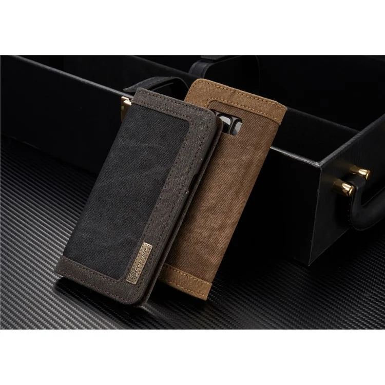 CASEME Canvas Leather Wallet Phone Case for Samsung Galaxy S8 Plus G955 - Black