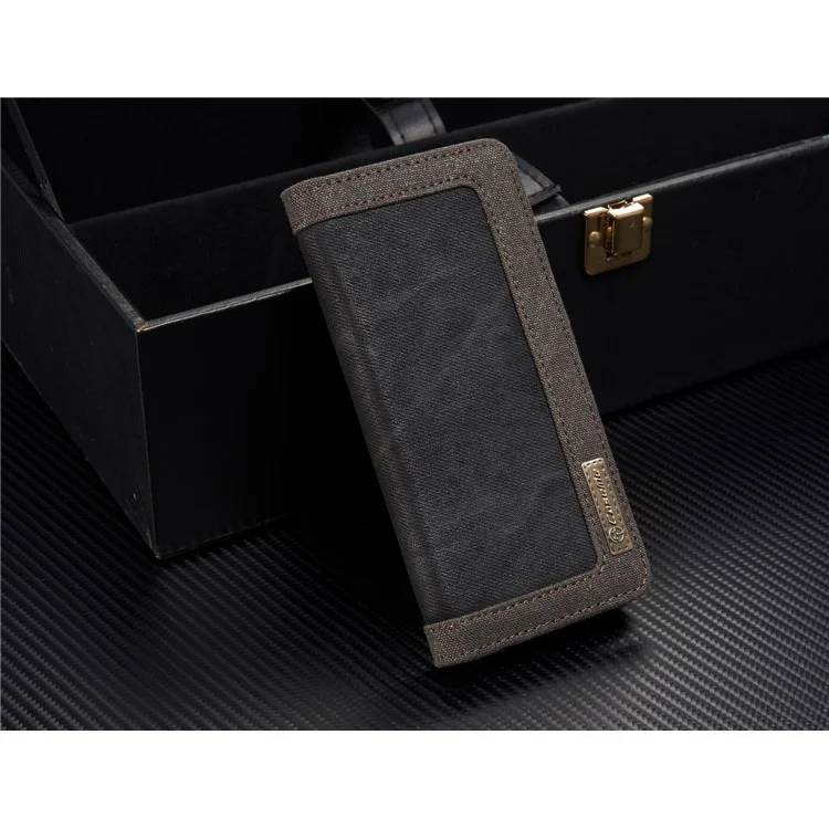 CASEME Canvas Leather Wallet Phone Case for Samsung Galaxy S8 Plus G955 - Black
