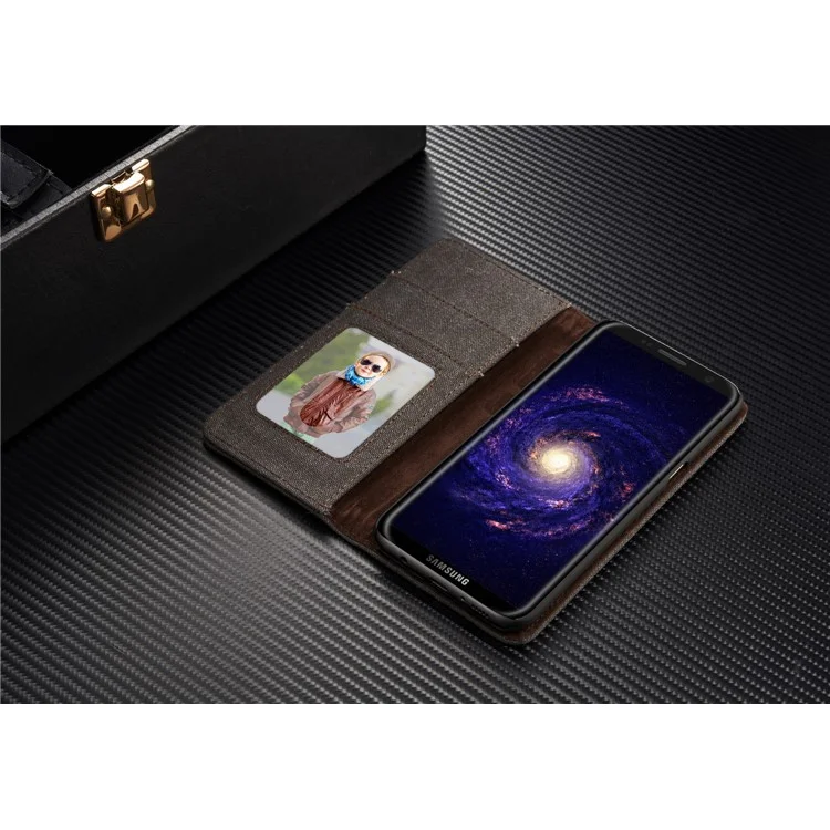CASEME Canvas Leather Wallet Phone Case for Samsung Galaxy S8 Plus G955 - Black