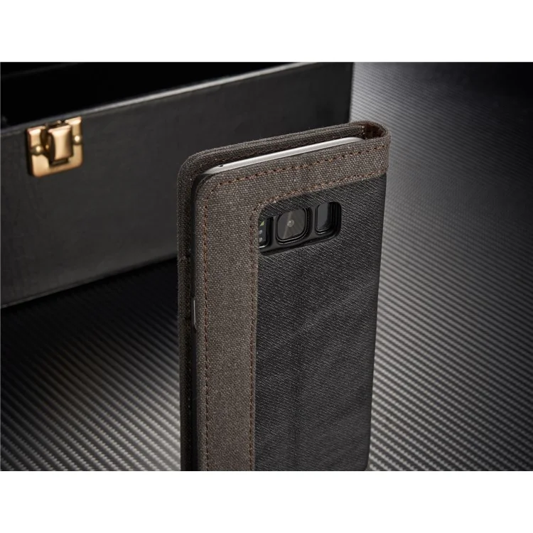 CASEME Canvas Leather Wallet Phone Case for Samsung Galaxy S8 Plus G955 - Black