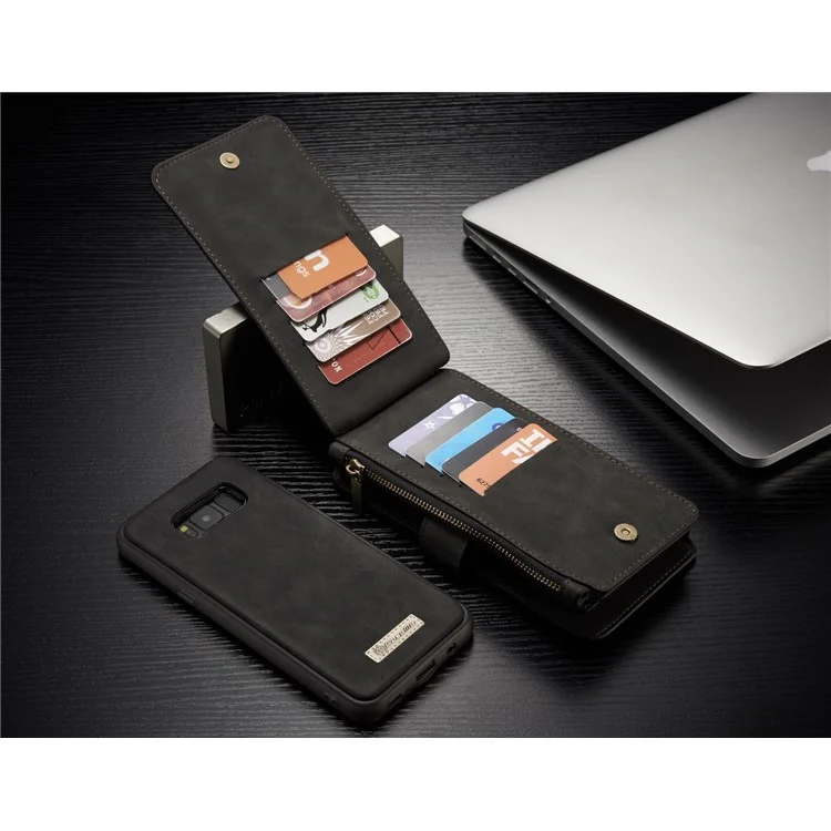 CASEME 2-in-1 Split Leather Multi-slot Wallet Phone Case for Samsung Galaxy S8 - Black