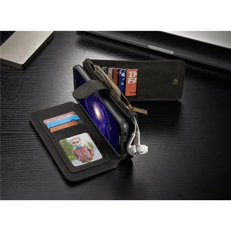 CASEME 2-in-1 Split Leather Multi-slot Wallet Phone Case for Samsung Galaxy S8 - Black