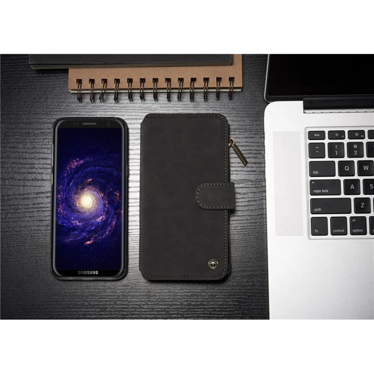 CASEME 2-in-1 Split Leather Multi-slot Wallet Phone Case for Samsung Galaxy S8 - Black