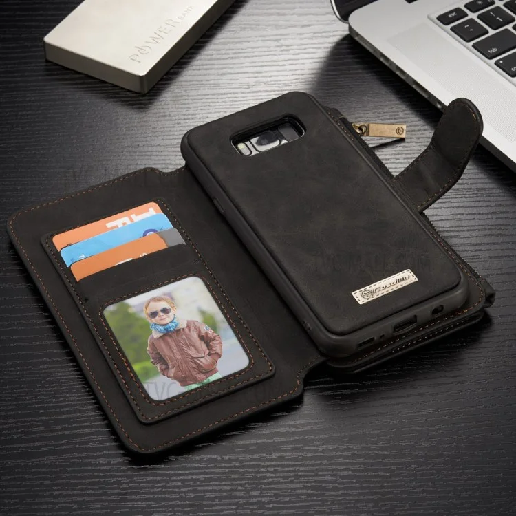 CASEME 14 Slots Wallet Detachable 2-in-1 Split Leather Phone Case for Samsung Galaxy S8 Plus G955 - Black