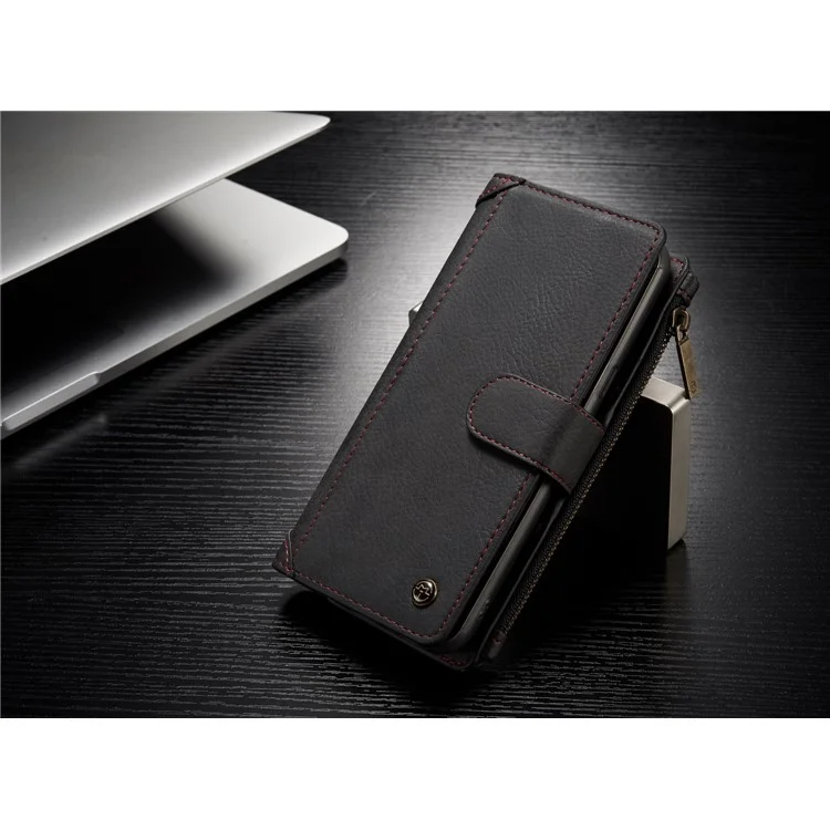 CASEME Detachable 2-in-1 Metal Clip Retro Split Leather Wallet Phone Case for Samsung Galaxy S8 - Black