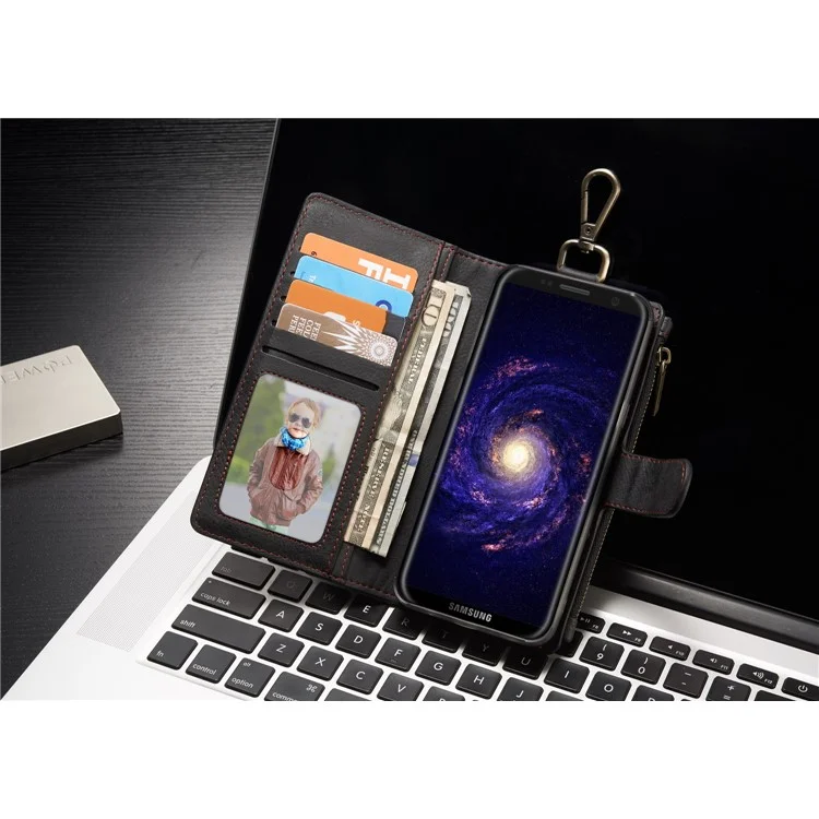 CASEME Detachable 2-in-1 Metal Clip Retro Split Leather Wallet Phone Case for Samsung Galaxy S8 - Black