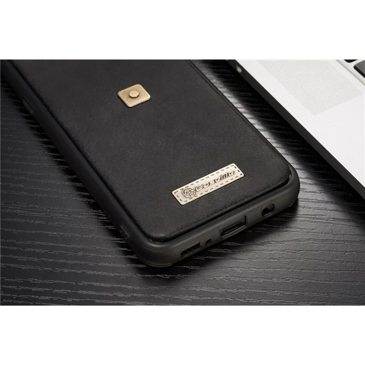 CASEME Detachable 2-in-1 Metal Clip Retro Split Leather Wallet Phone Case for Samsung Galaxy S8 - Black