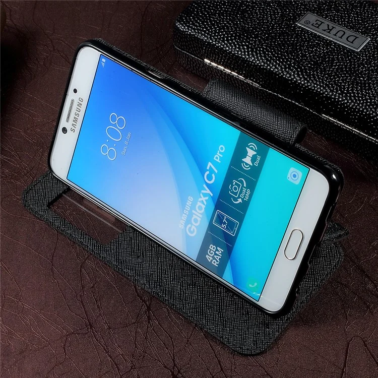 ROAR KOREA View Window Leather Stand Card Holder phone Case for Samsung Galaxy C7 Pro - Black