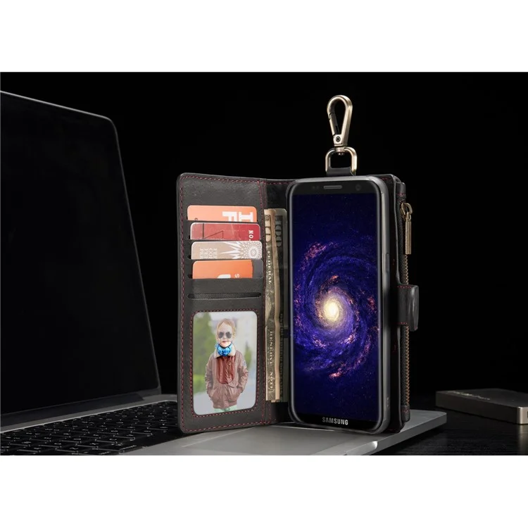 CASEME Wallet Retro Split Leather Shell + Detachable Inner Case for Samsung Galaxy S8 Plus G955 - Black