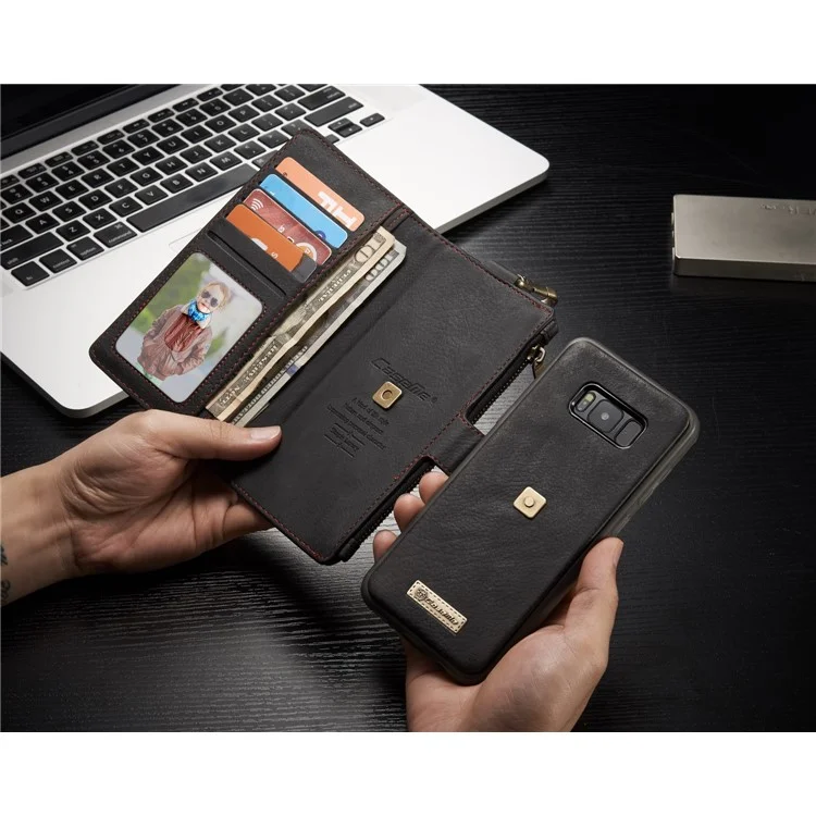 CASEME Wallet Retro Split Leather Shell + Detachable Inner Case for Samsung Galaxy S8 Plus G955 - Black