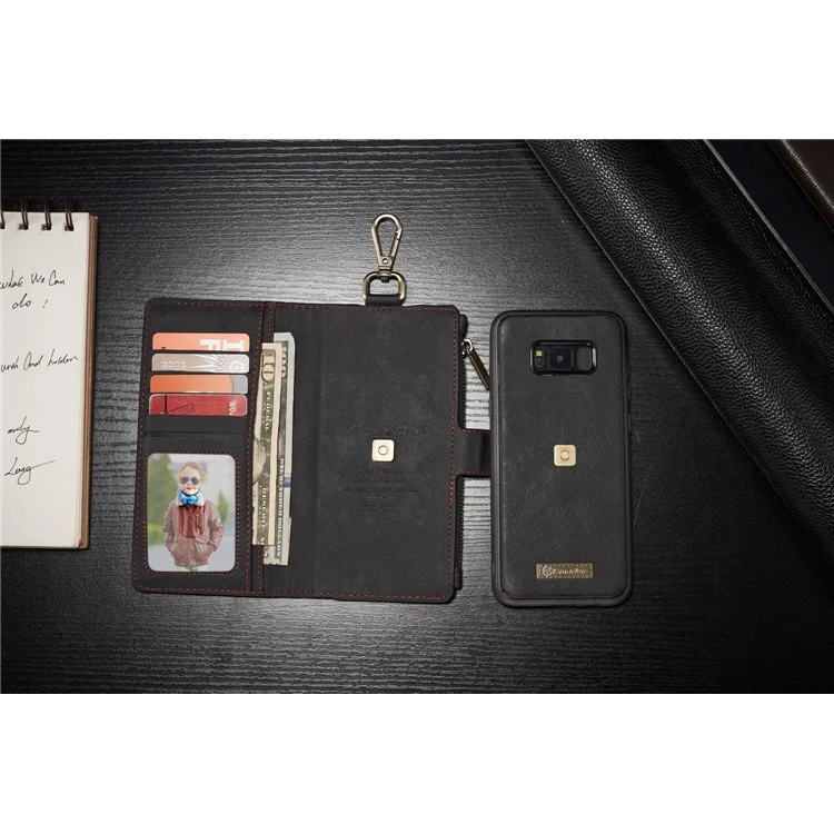 CASEME Wallet Retro Split Leather Shell + Detachable Inner Case for Samsung Galaxy S8 Plus G955 - Black