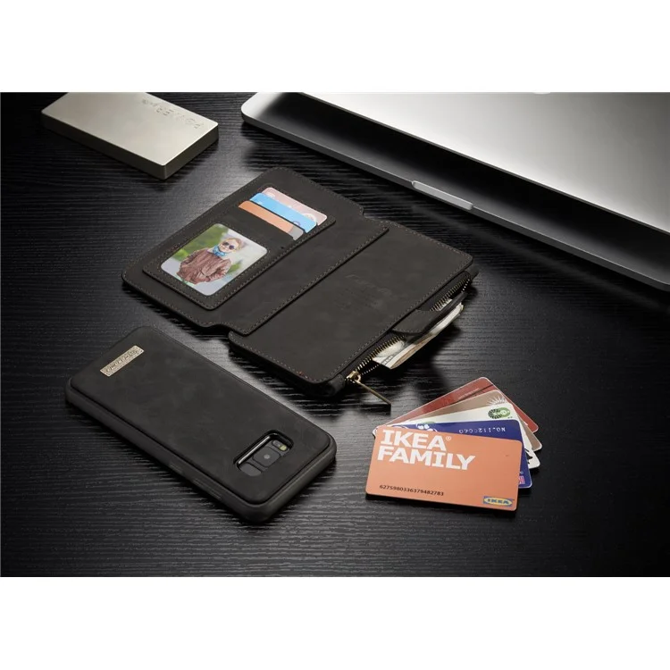 CASEME Detachable 2-in-1 Zipper Wallet Split Leather Case + Package for Samsung Galaxy S8 Plus G955 - Black