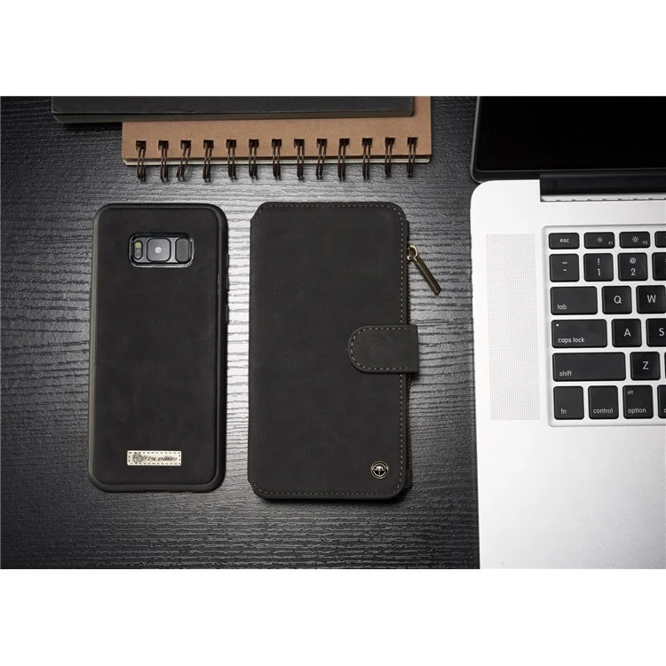 CASEME Detachable 2-in-1 Zipper Wallet Split Leather Case + Package for Samsung Galaxy S8 Plus G955 - Black