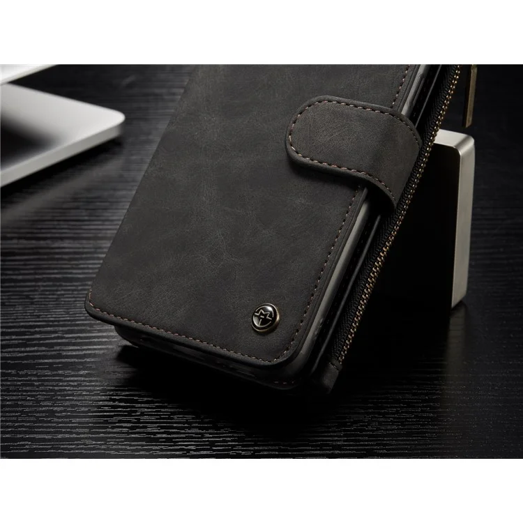 CASEME Detachable 2-in-1 Zipper Wallet Split Leather Case + Package for Samsung Galaxy S8 Plus G955 - Black