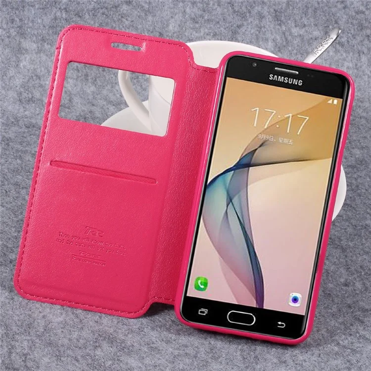 ROAR KOREA PU Leather Stand View Window Case with Slot for Samsung J5 Prime/On5 2016 - Rose