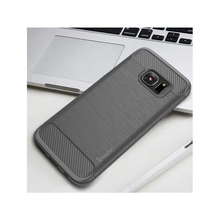 IPAKY Carbon Fiber Decorated Brushed TPU Mobile Case for Samsung Galaxy S7 edge SM-G935 - Grey