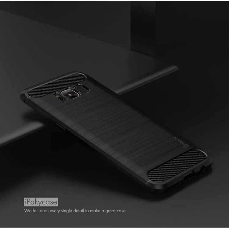 IPAKY for Samsung Galaxy S8 G950 Brushed TPU Case Cover with Carbon Fiber Decorated - Black