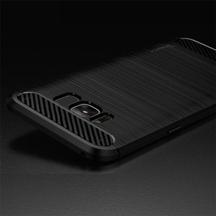 IPAKY for Samsung Galaxy S8 G950 Brushed TPU Case Cover with Carbon Fiber Decorated - Black
