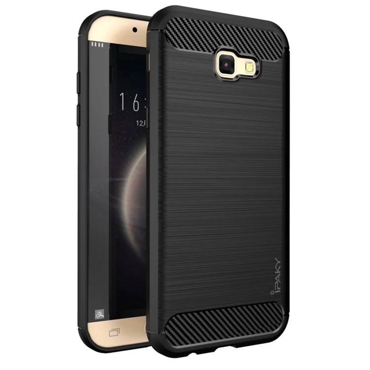 IPAKY for Samsung Galaxy A3 (2017) Brushed TPU Back Case with Carbon Fiber Decorated - Black