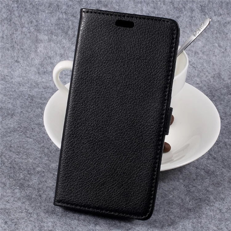 Litchi Skin PU Leather Card Holder Stand Phone Cover for Samsung Galaxy Xcover 4 - Black