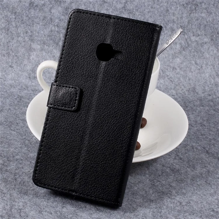 Litchi Skin PU Leather Card Holder Stand Phone Cover for Samsung Galaxy Xcover 4 - Black