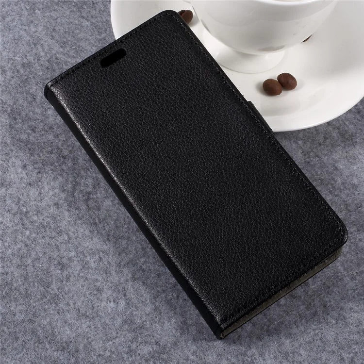 Litchi Skin PU Leather Card Holder Stand Phone Cover for Samsung Galaxy Xcover 4 - Black