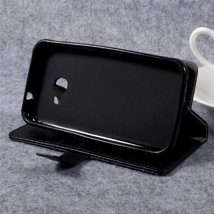 Litchi Skin PU Leather Card Holder Stand Phone Cover for Samsung Galaxy Xcover 4 - Black