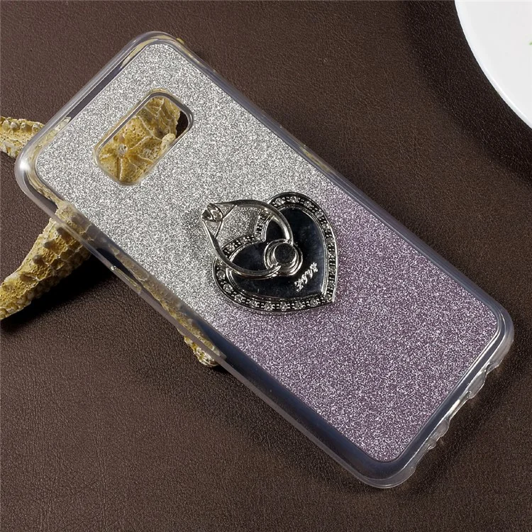 Gradient Glittery Powder TPU Case with Ring for Samsung Galaxy S8+ SM-G955 - Purple