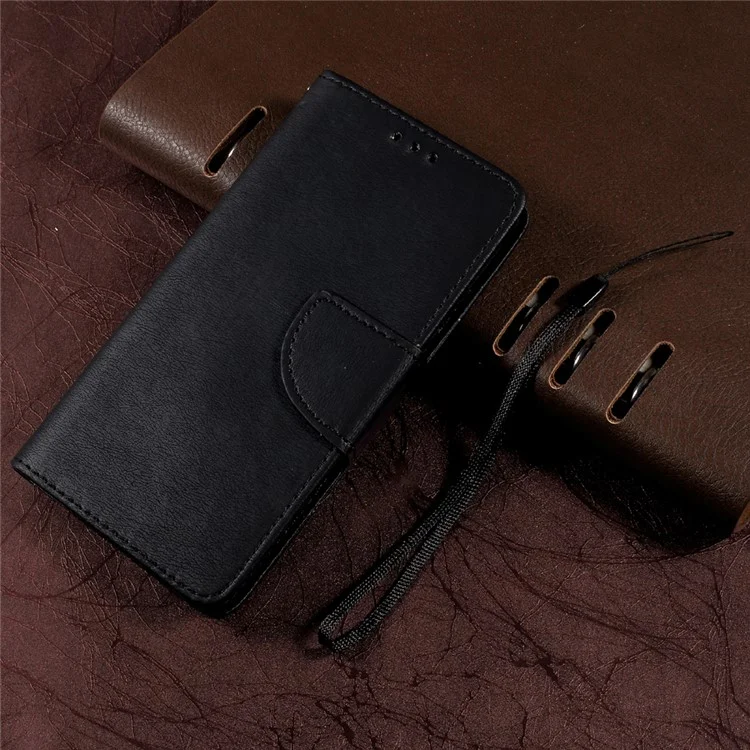 For Samsung Galaxy J5 (2016) SM-J510 Pebble Grain Leather Stand Casing with Strap - Black