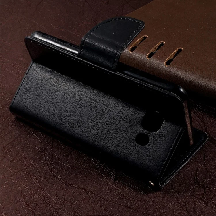 For Samsung Galaxy J5 (2016) SM-J510 Pebble Grain Leather Stand Casing with Strap - Black