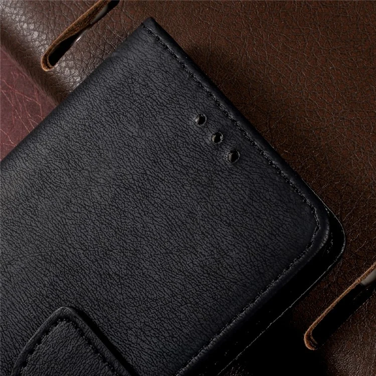 For Samsung Galaxy J5 (2016) SM-J510 Pebble Grain Leather Stand Casing with Strap - Black
