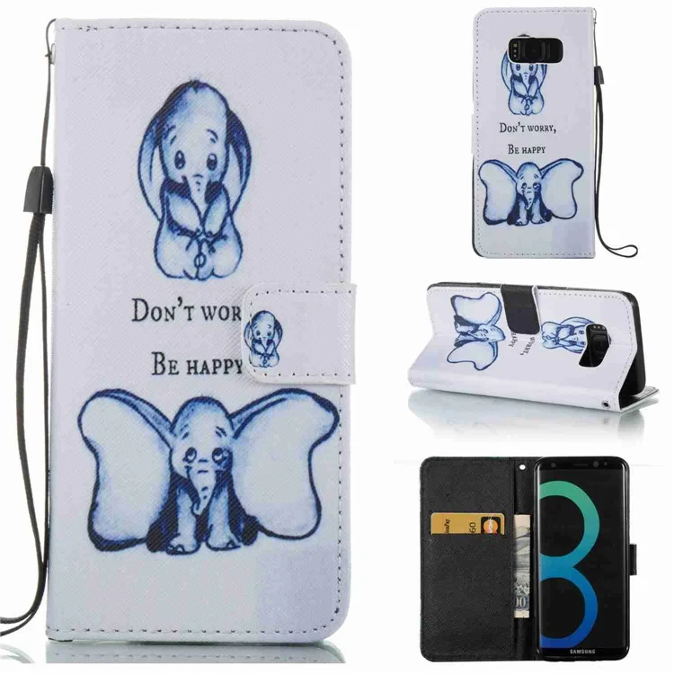 Pattern Printing Leather Wallet Case for Samsung Galaxy S8 SM-G950 - Elephant Pattern