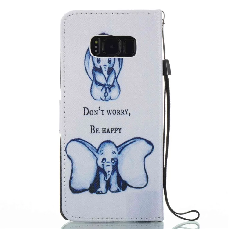 Pattern Printing Leather Wallet Case for Samsung Galaxy S8 SM-G950 - Elephant Pattern