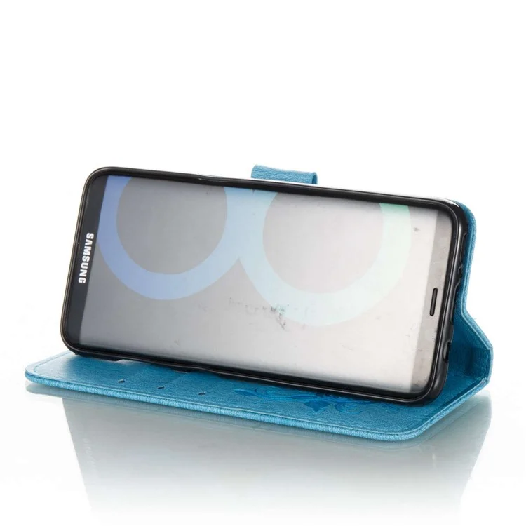 For Samsung Galaxy S8 G950 Flower Butterfly Imprinted Leather Wallet Phone Case - Baby Blue